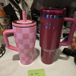 Pink Checkered Tumbler and Stanley Mug Set